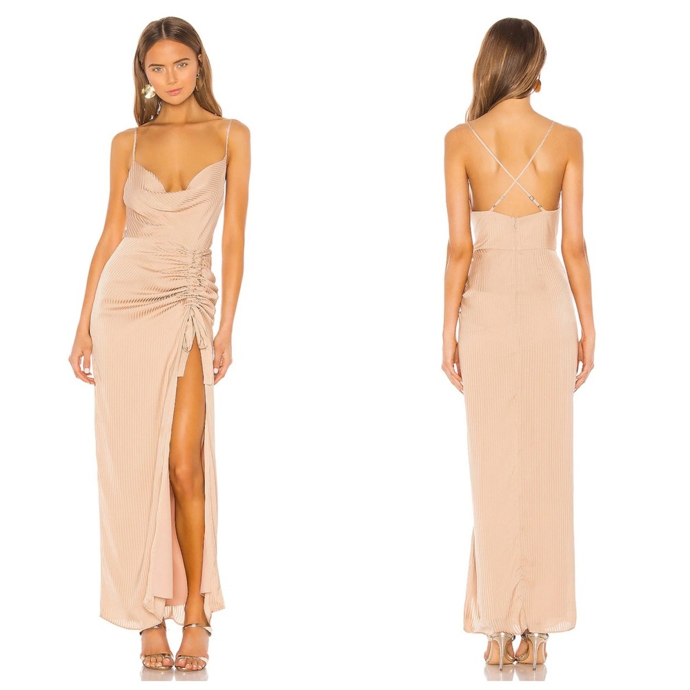 NEW NBD Davis satin gown maxi dress Size XS tan‎ nude sexy prom wedding